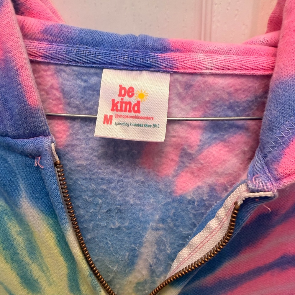 Be Kind Tie-Dye Zip Hoodie in Pink, Blue & Yellow - Picture 3 of 3